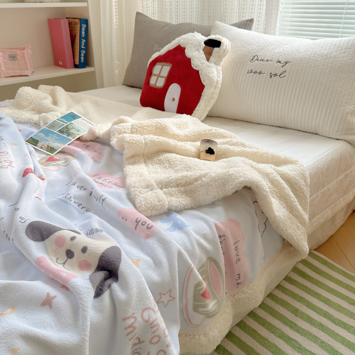 91家纺网 家纺一手货源 找家纺 六巷胡同 2025新款INS卡通A类牛奶绒羊羔绒毛毯毯子 猫狗小课堂