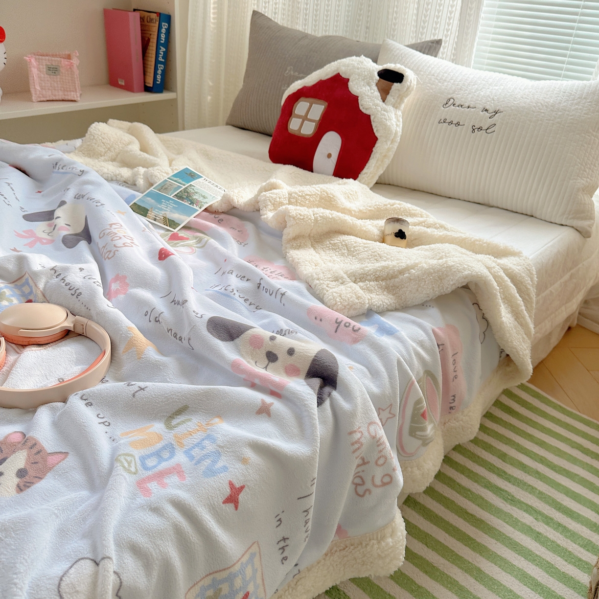 91家纺网 家纺一手货源 找家纺 六巷胡同 2025新款INS卡通A类牛奶绒羊羔绒毛毯毯子 猫狗小课堂