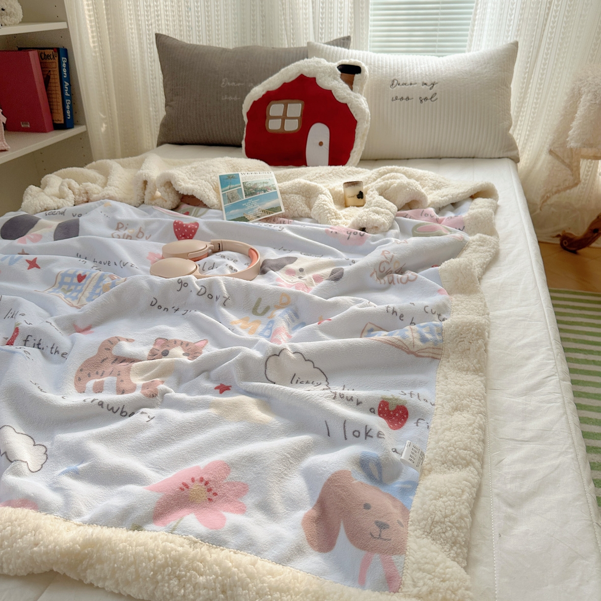 91家纺网 家纺一手货源 找家纺 六巷胡同 2025新款INS卡通A类牛奶绒羊羔绒毛毯毯子 猫狗小课堂