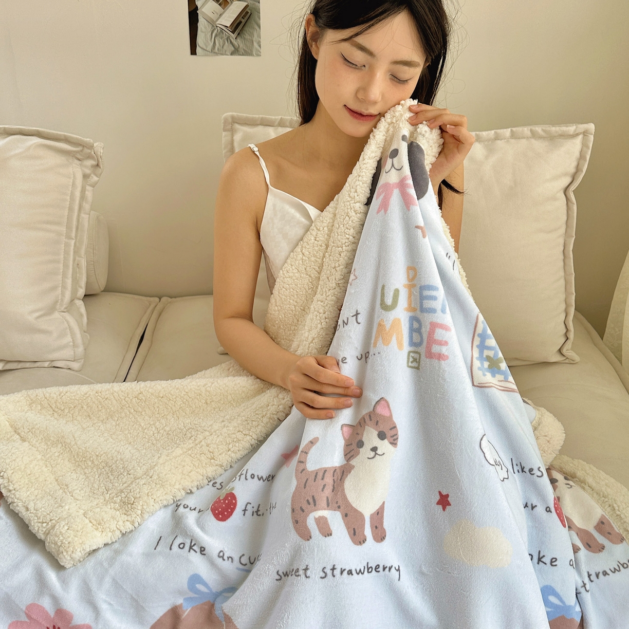 91家纺网 家纺一手货源 找家纺 六巷胡同 2025新款INS卡通A类牛奶绒羊羔绒毛毯毯子 猫狗小课堂