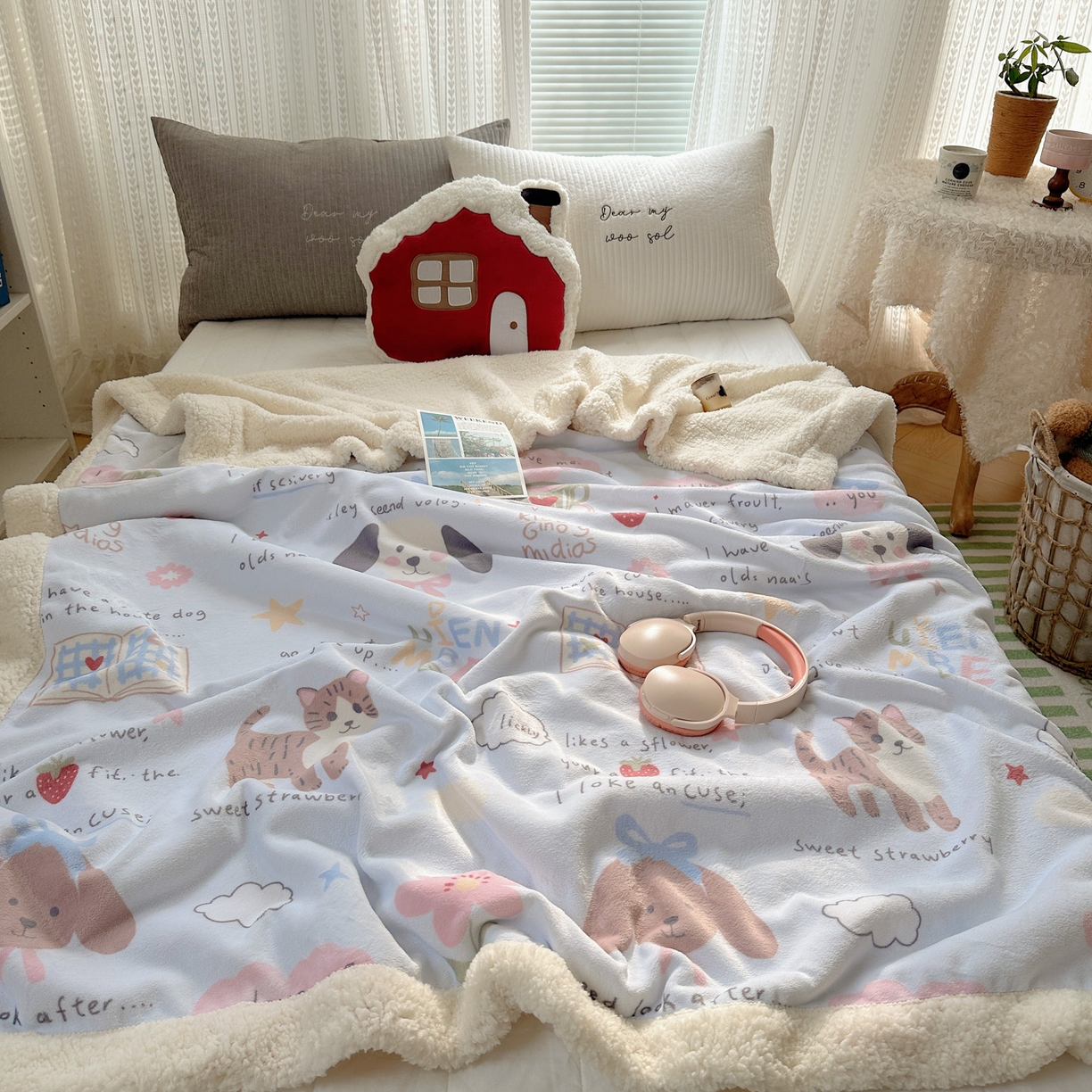 91家纺网 家纺一手货源 找家纺 六巷胡同 2025新款INS卡通A类牛奶绒羊羔绒毛毯毯子 猫狗小课堂