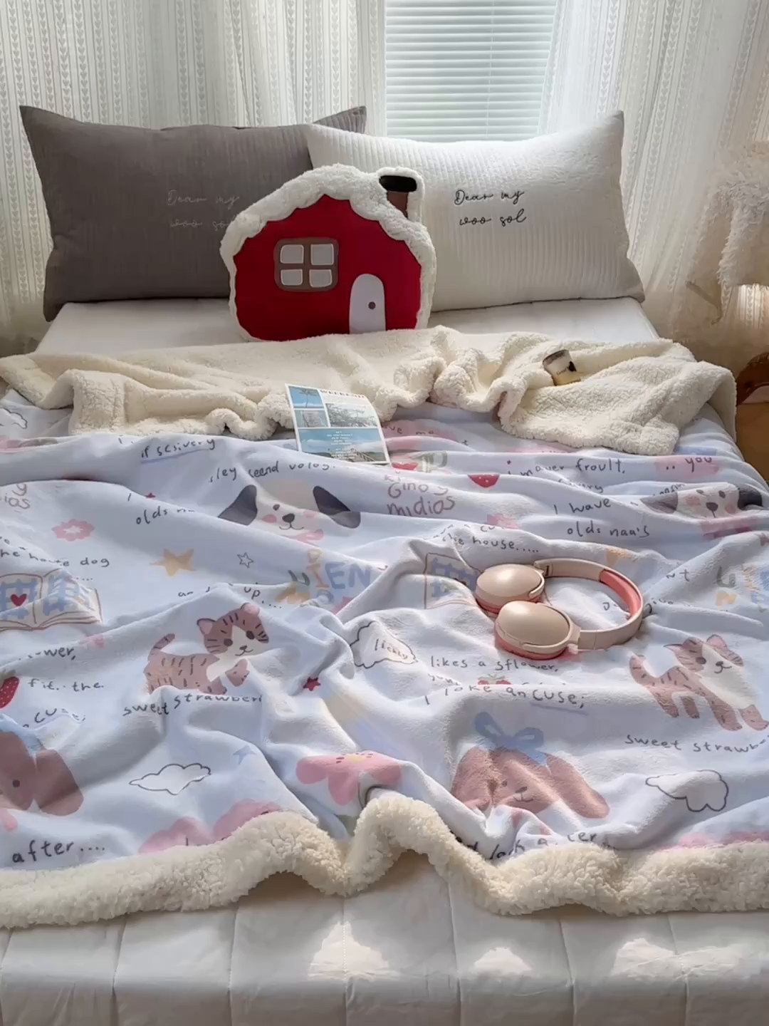 91家纺网 家纺一手货源 找家纺 六巷胡同 2025新款INS卡通A类牛奶绒羊羔绒毛毯毯子 猫狗小课堂