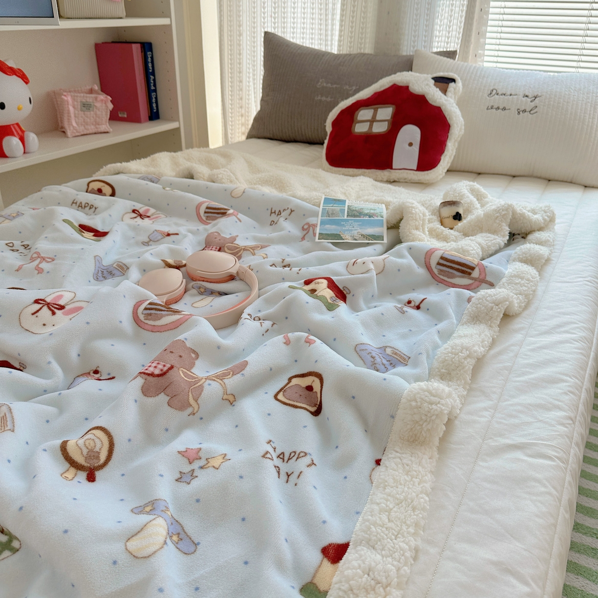 91家纺网 家纺一手货源 找家纺 六巷胡同 2025新款INS卡通A类牛奶绒羊羔绒毛毯毯子 萌趣宠物趴