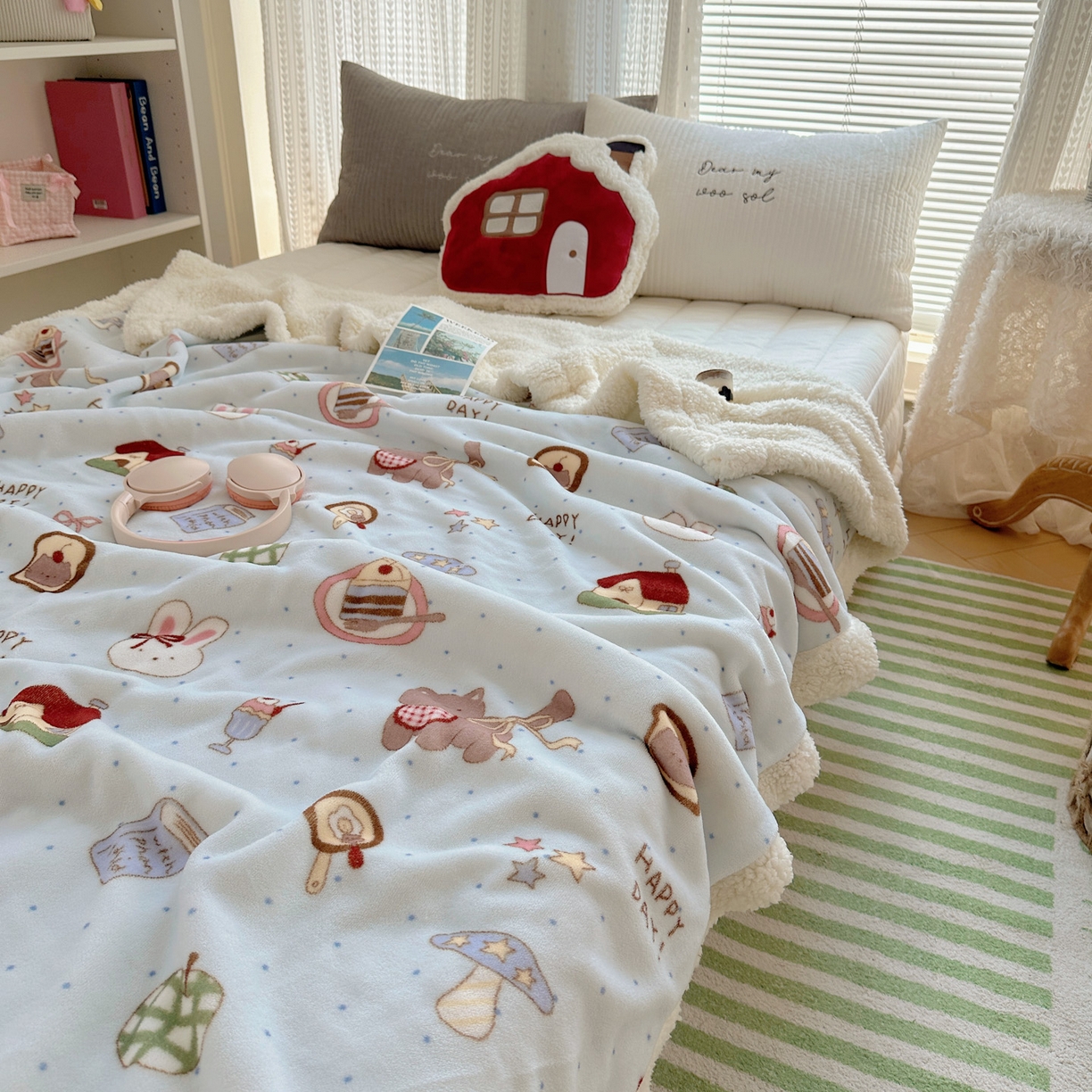 91家纺网 家纺一手货源 找家纺 六巷胡同 2025新款INS卡通A类牛奶绒羊羔绒毛毯毯子 萌趣宠物趴