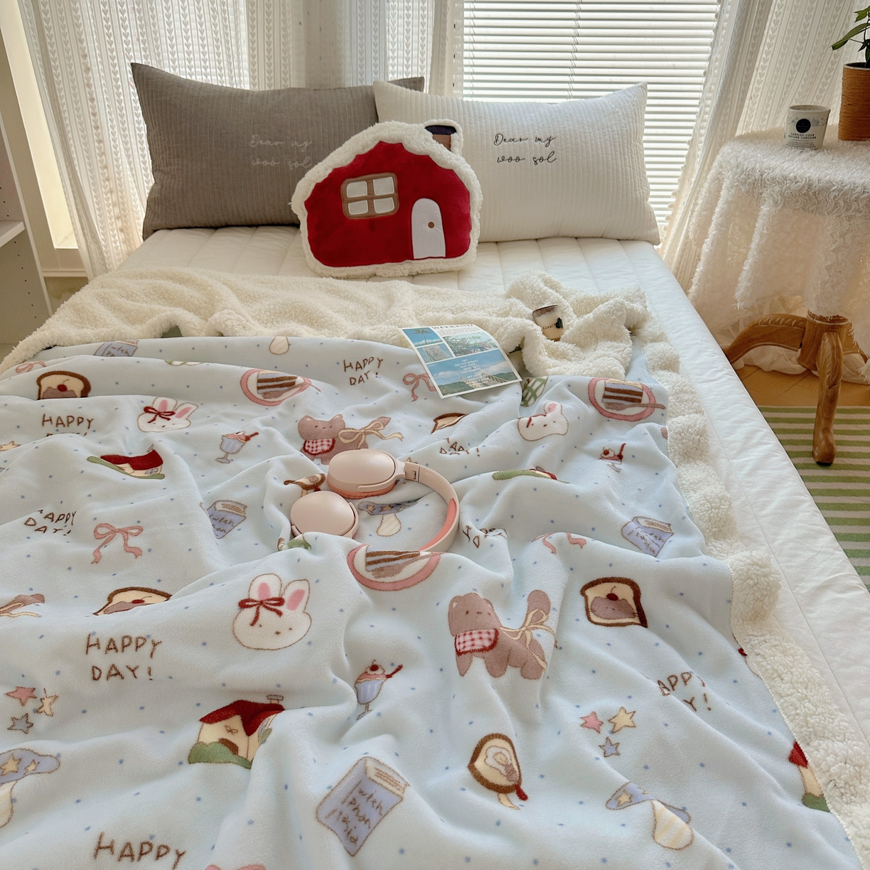 91家纺网 家纺一手货源 找家纺 六巷胡同 2025新款INS卡通A类牛奶绒羊羔绒毛毯毯子 萌趣宠物趴