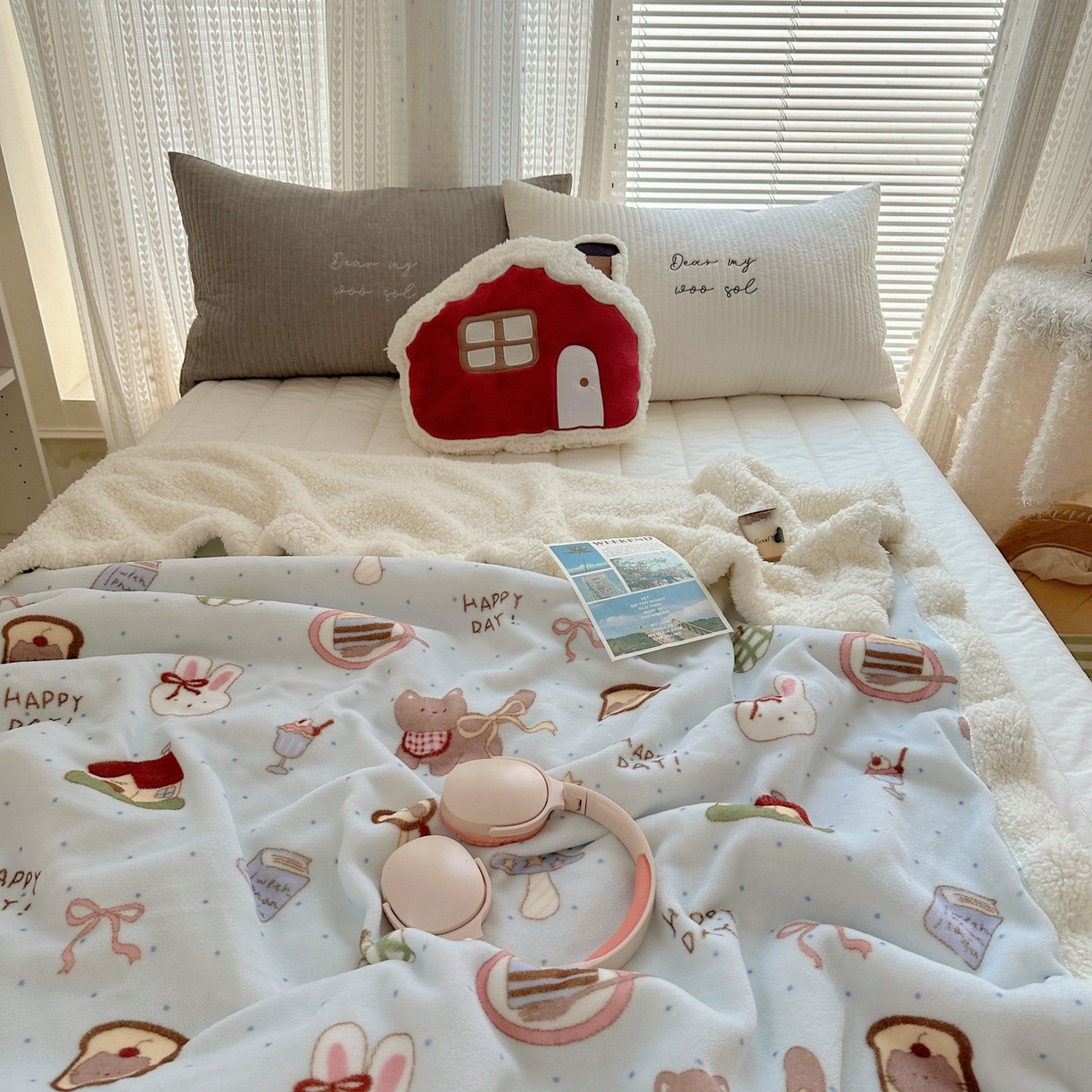 91家纺网 家纺一手货源 找家纺 六巷胡同 2025新款INS卡通A类牛奶绒羊羔绒毛毯毯子 萌趣宠物趴