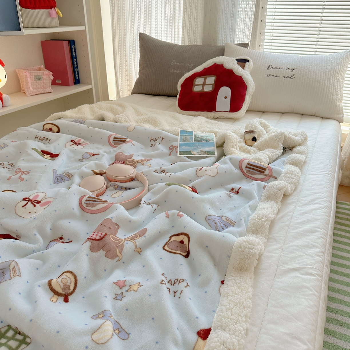 91家纺网 家纺一手货源 找家纺 六巷胡同 2025新款INS卡通A类牛奶绒羊羔绒毛毯毯子 萌趣宠物趴