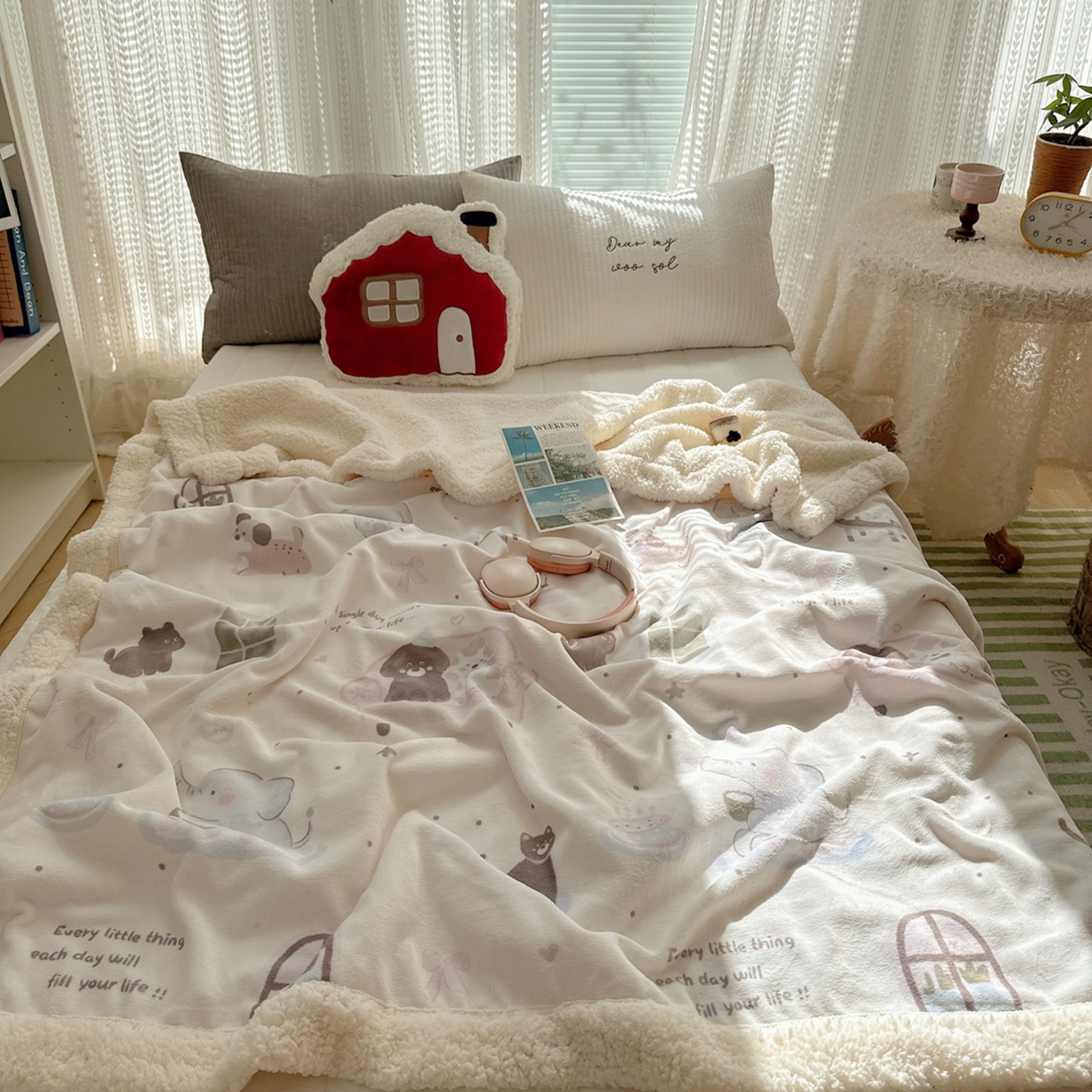 91家纺网 家纺一手货源 找家纺 六巷胡同 2025新款INS卡通A类牛奶绒羊羔绒毛毯毯子 萌象周末趴