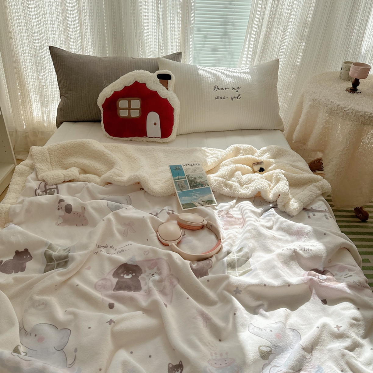 91家纺网 家纺一手货源 找家纺 六巷胡同 2025新款INS卡通A类牛奶绒羊羔绒毛毯毯子 萌象周末趴