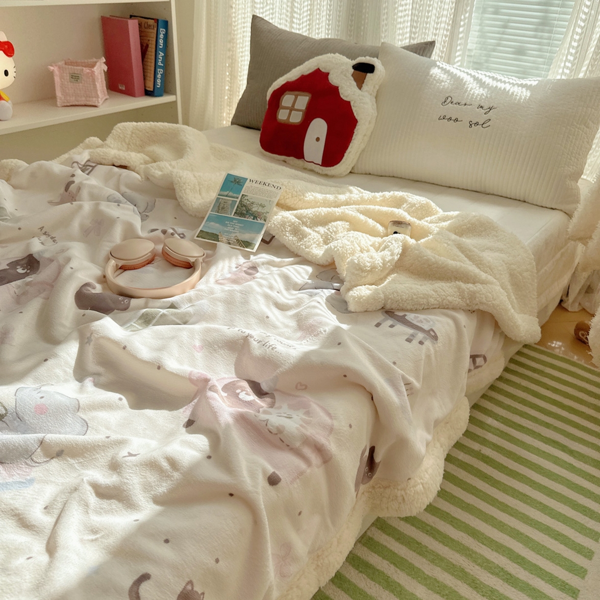 91家纺网 家纺一手货源 找家纺 六巷胡同 2025新款INS卡通A类牛奶绒羊羔绒毛毯毯子 萌象周末趴