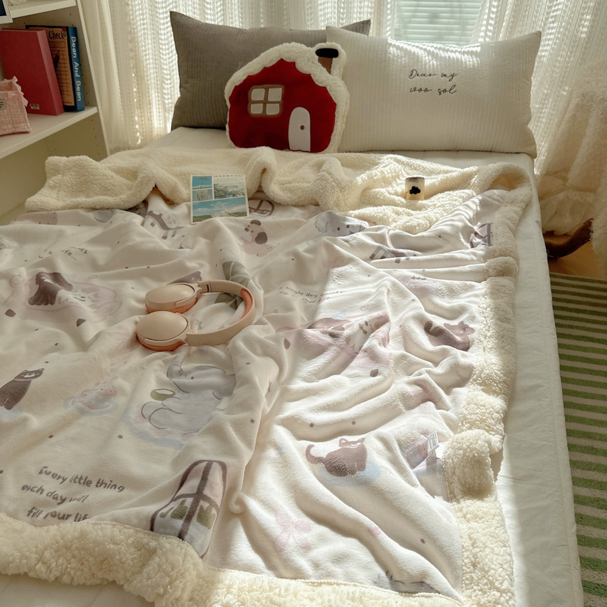 91家纺网 家纺一手货源 找家纺 六巷胡同 2025新款INS卡通A类牛奶绒羊羔绒毛毯毯子 萌象周末趴