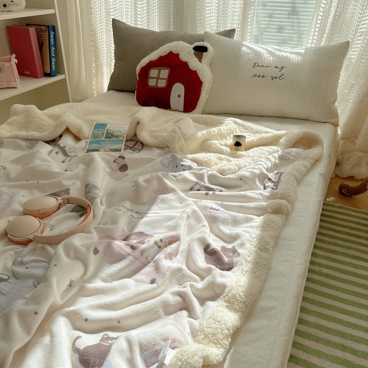 91家纺网 家纺一手货源 找家纺 六巷胡同 2025新款INS卡通A类牛奶绒羊羔绒毛毯毯子 萌象周末趴