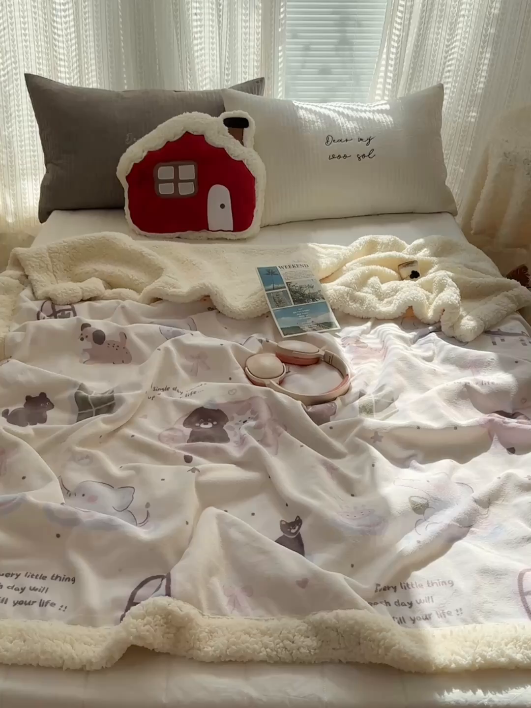 91家纺网 家纺一手货源 找家纺 六巷胡同 2025新款INS卡通A类牛奶绒羊羔绒毛毯毯子 萌象周末趴