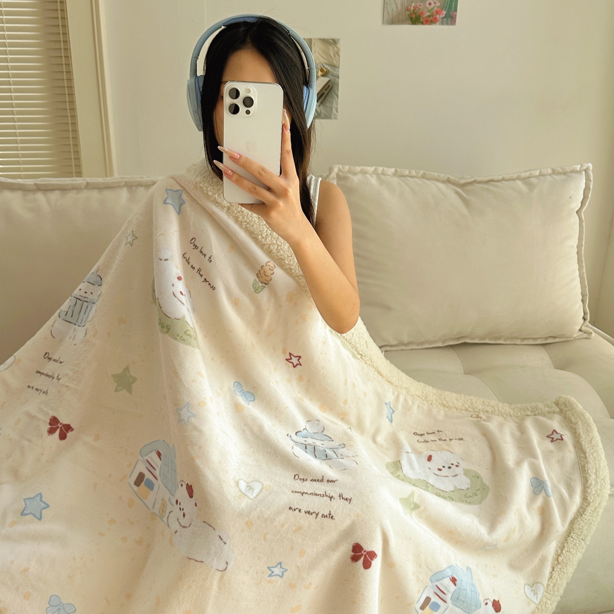 91家纺网 家纺一手货源 找家纺 六巷胡同 2025新款INS卡通A类牛奶绒羊羔绒毛毯毯子 奶萌修狗集