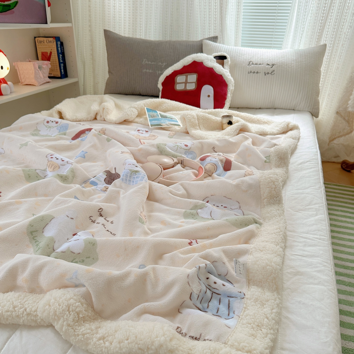 91家纺网 家纺一手货源 找家纺 六巷胡同 2025新款INS卡通A类牛奶绒羊羔绒毛毯毯子 奶萌修狗集