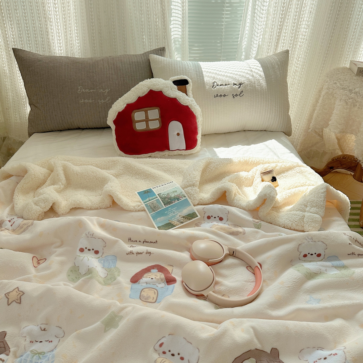 91家纺网 家纺一手货源 找家纺 六巷胡同 2025新款INS卡通A类牛奶绒羊羔绒毛毯毯子 奶萌修狗集