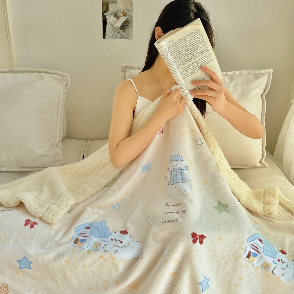 91家纺网 家纺一手货源 找家纺 六巷胡同 2025新款INS卡通A类牛奶绒羊羔绒毛毯毯子 奶萌修狗集