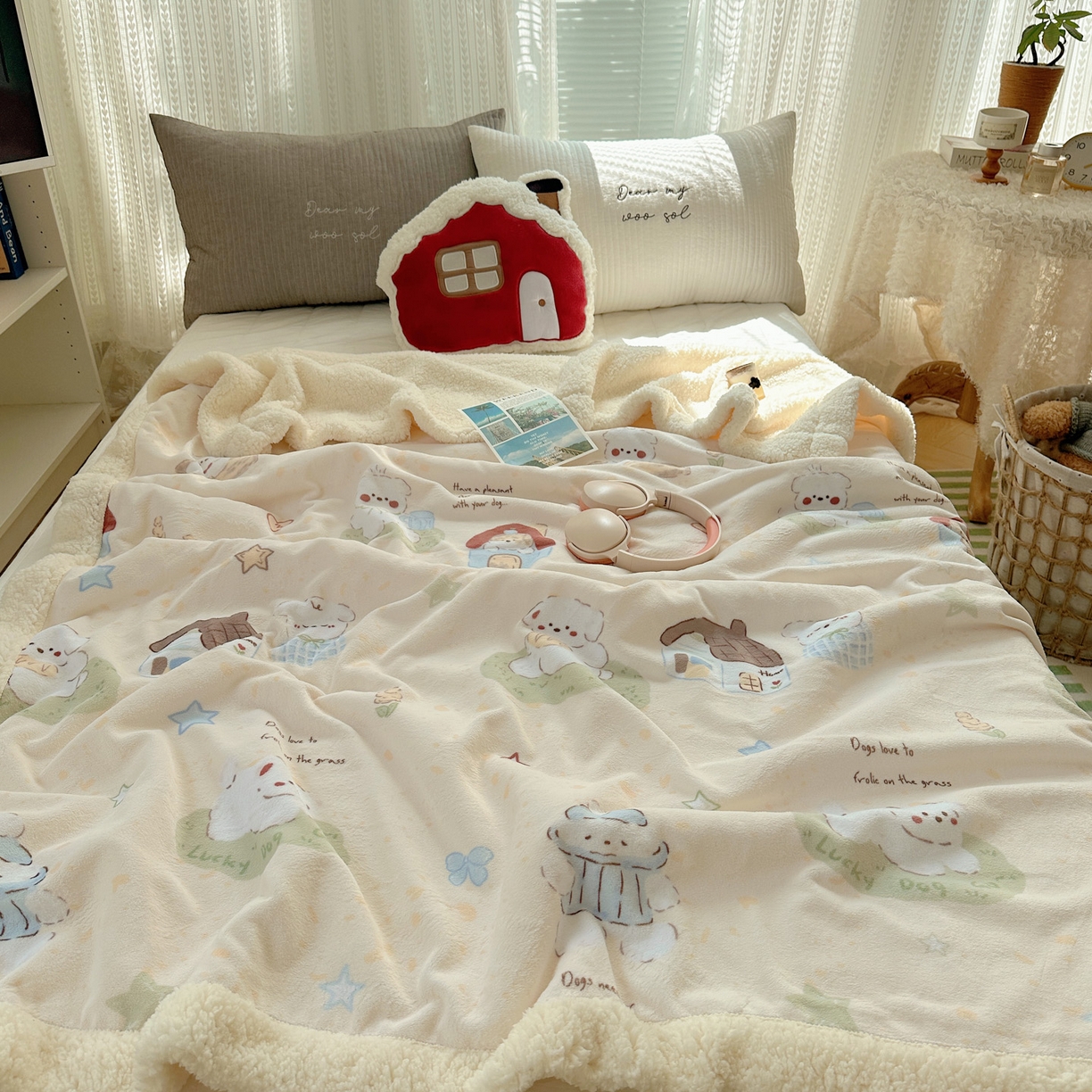 91家纺网 家纺一手货源 找家纺 六巷胡同 2025新款INS卡通A类牛奶绒羊羔绒毛毯毯子 奶萌修狗集