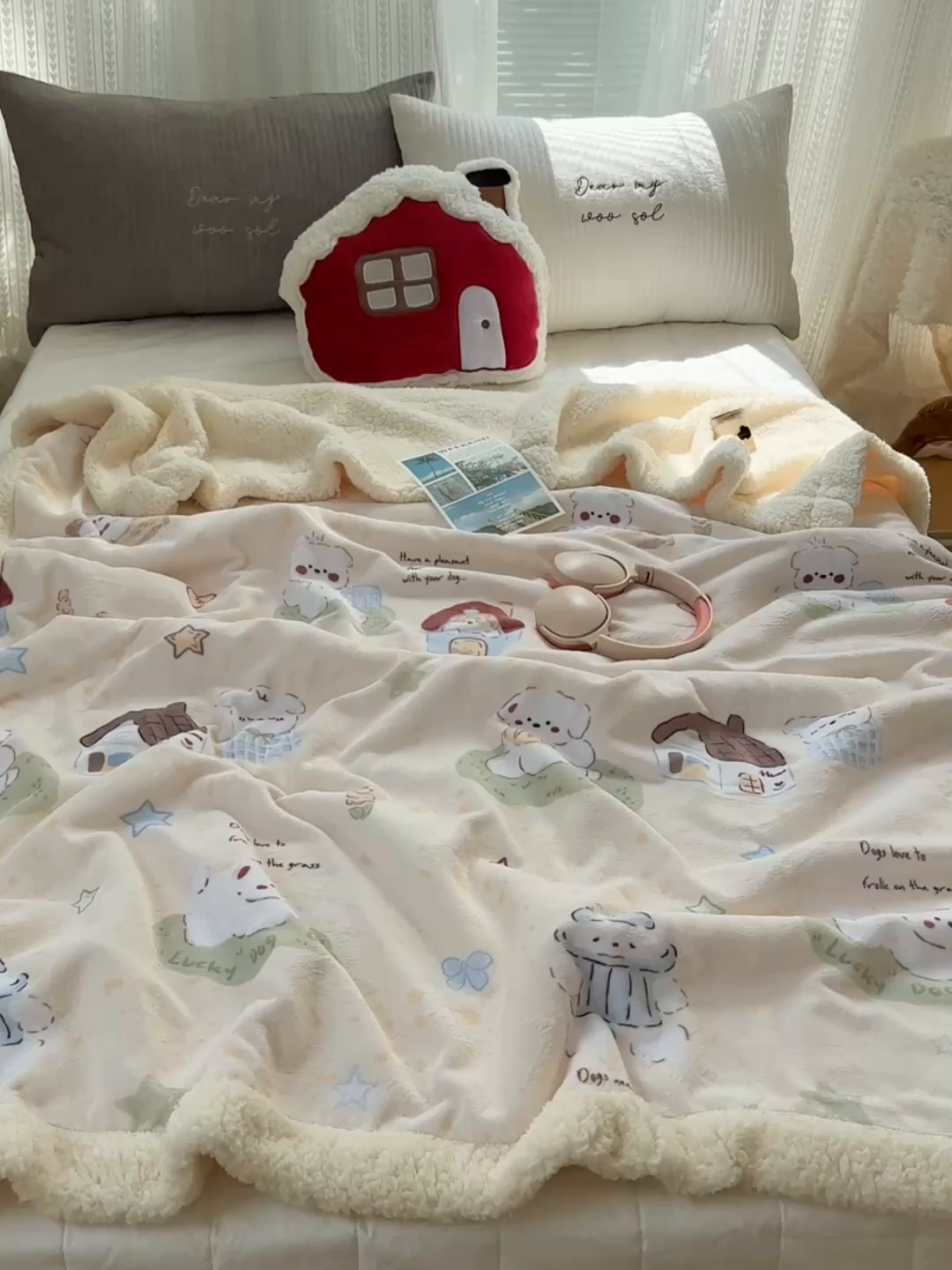 91家纺网 家纺一手货源 找家纺 六巷胡同 2025新款INS卡通A类牛奶绒羊羔绒毛毯毯子 奶萌修狗集