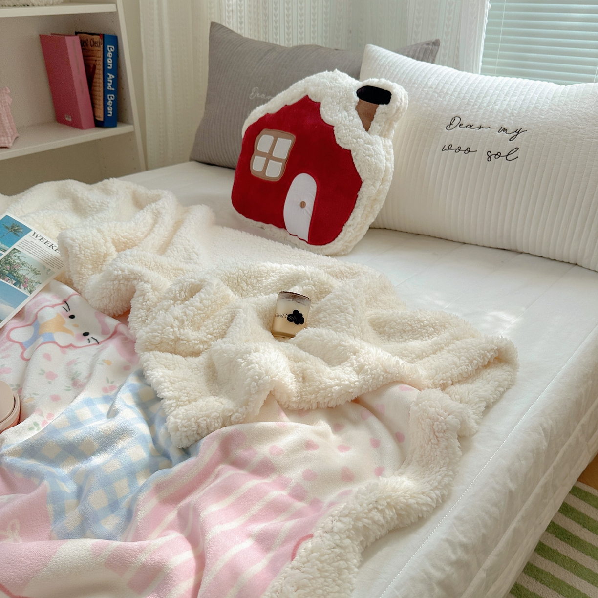 91家纺网 家纺一手货源 找家纺 六巷胡同 2025新款INS卡通A类牛奶绒羊羔绒毛毯毯子 软萌碎花猫