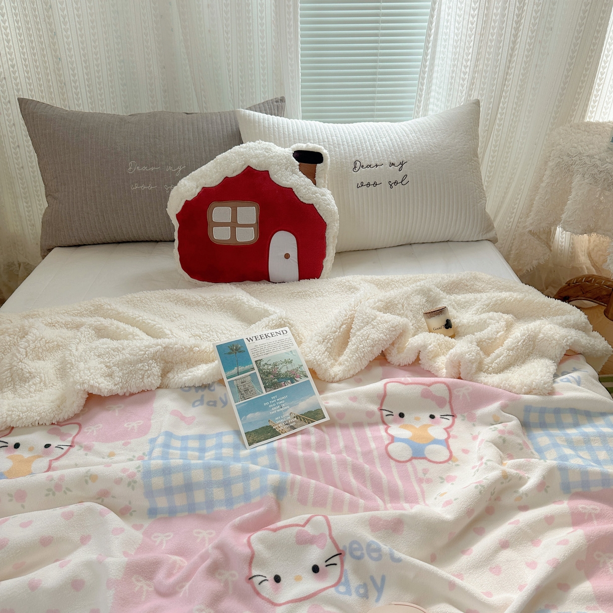 91家纺网 家纺一手货源 找家纺 六巷胡同 2025新款INS卡通A类牛奶绒羊羔绒毛毯毯子 软萌碎花猫