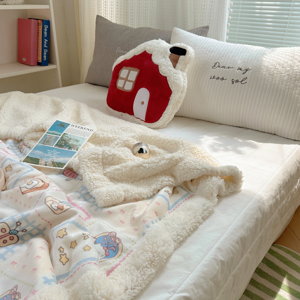 91家纺网 家纺一手货源 找家纺 六巷胡同 2025新款INS卡通A类牛奶绒羊羔绒毛毯毯子 甜点聚会喵