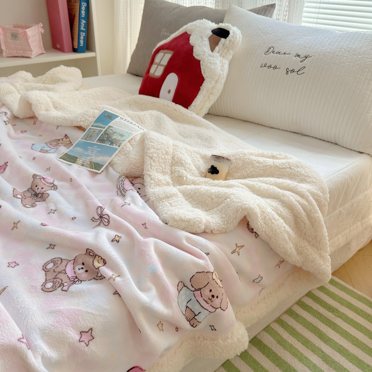 91家纺网 家纺一手货源 找家纺 六巷胡同 2025新款INS卡通A类牛奶绒羊羔绒毛毯毯子 星星宠物集