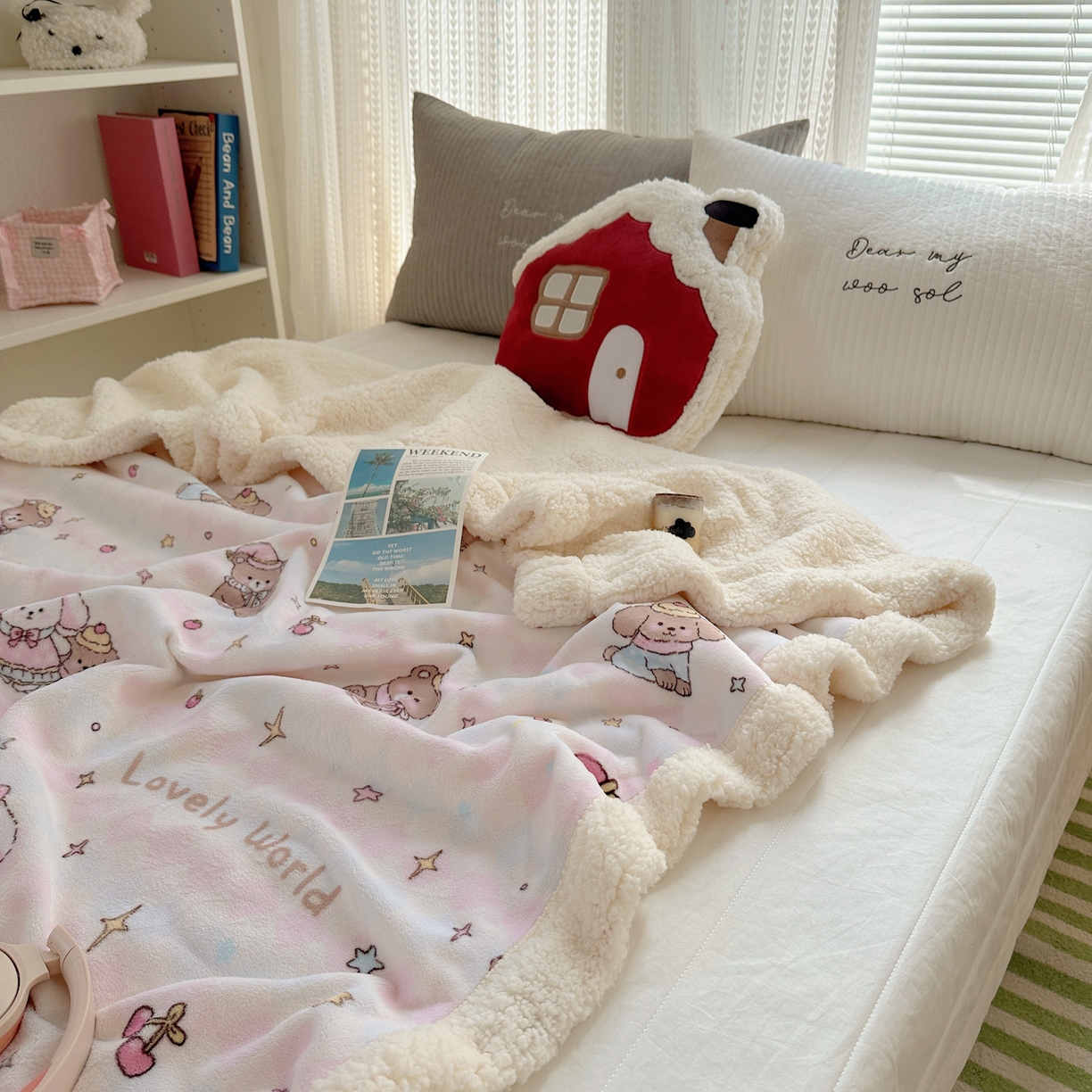 91家纺网 家纺一手货源 找家纺 六巷胡同 2025新款INS卡通A类牛奶绒羊羔绒毛毯毯子 星星宠物集