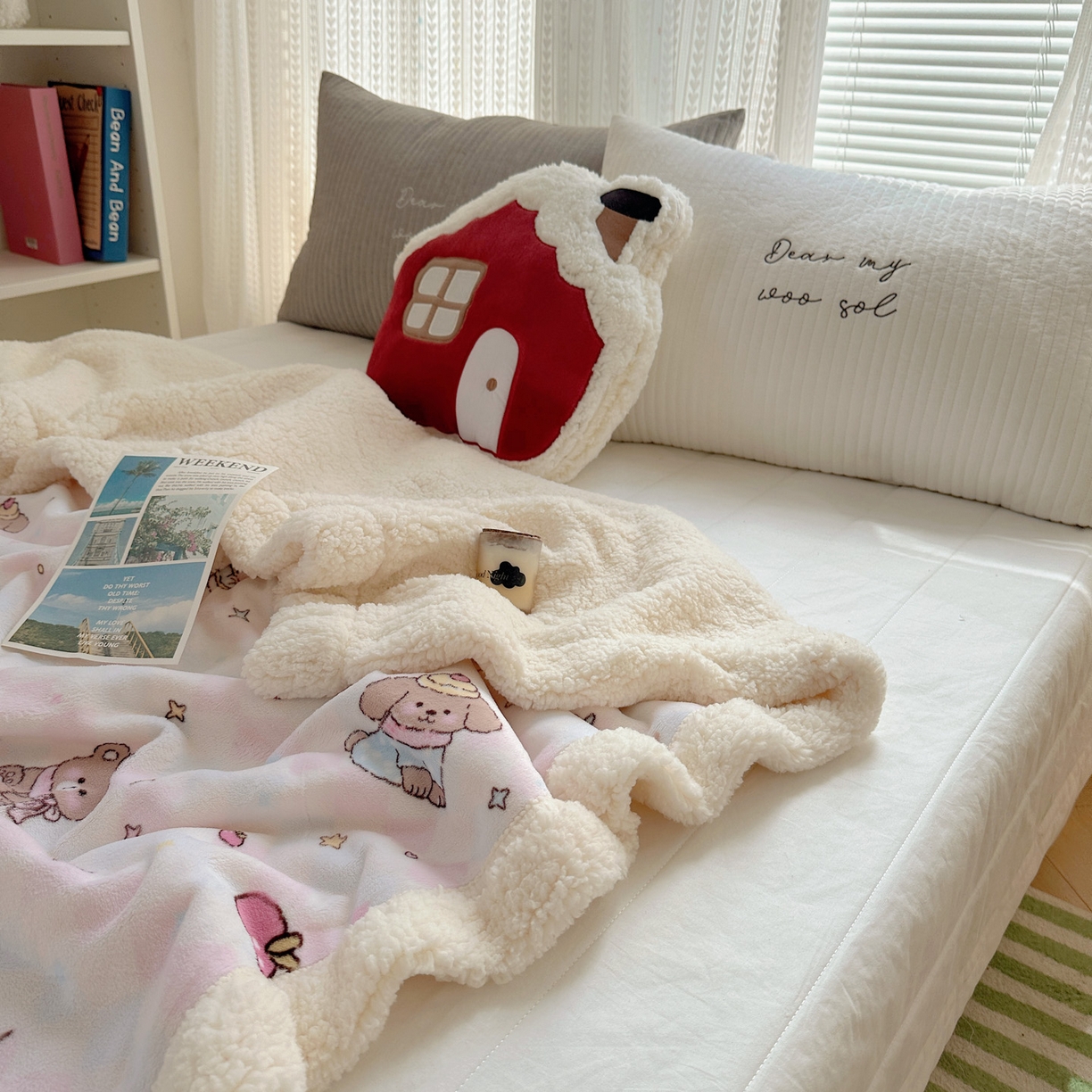 91家纺网 家纺一手货源 找家纺 六巷胡同 2025新款INS卡通A类牛奶绒羊羔绒毛毯毯子 星星宠物集