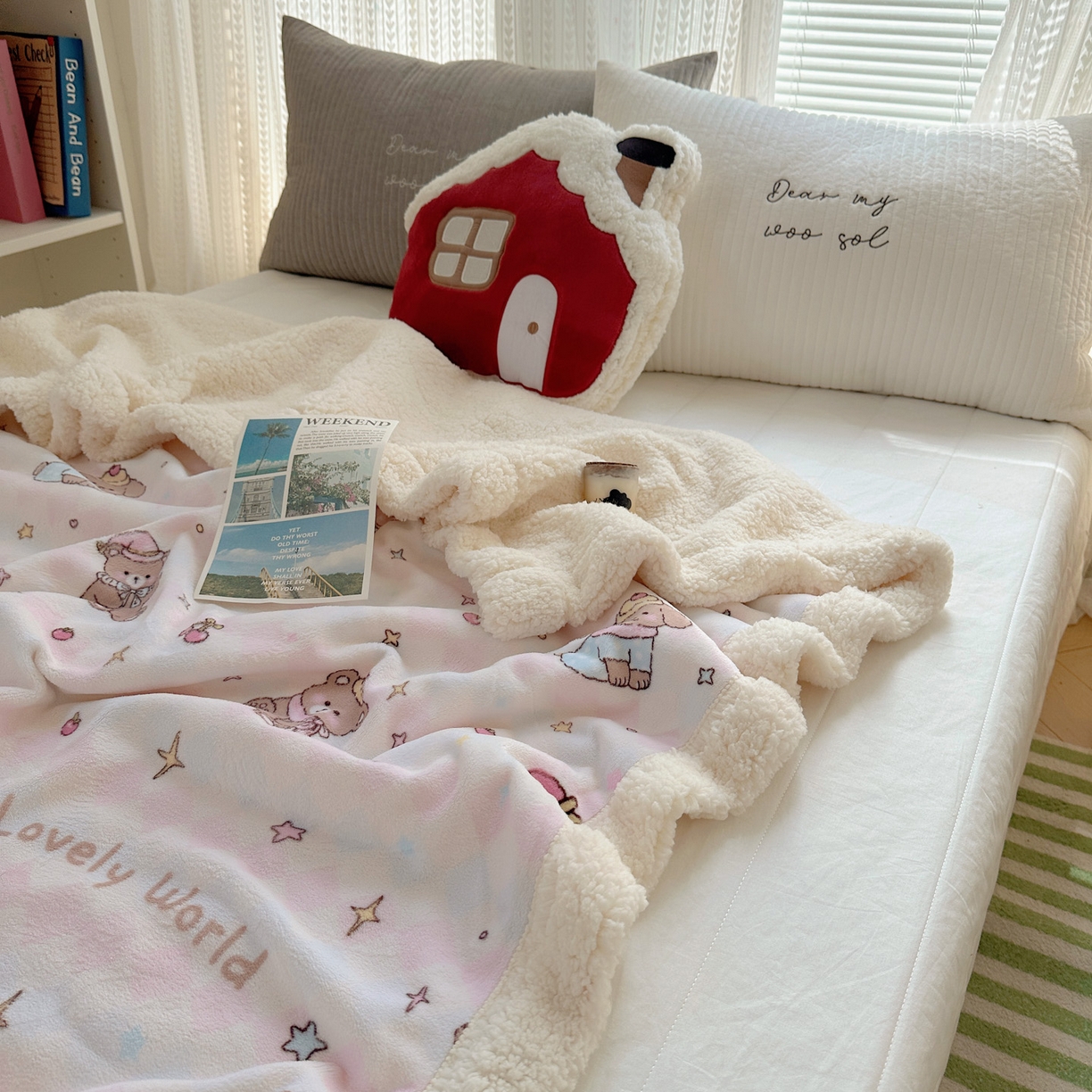 91家纺网 家纺一手货源 找家纺 六巷胡同 2025新款INS卡通A类牛奶绒羊羔绒毛毯毯子 星星宠物集