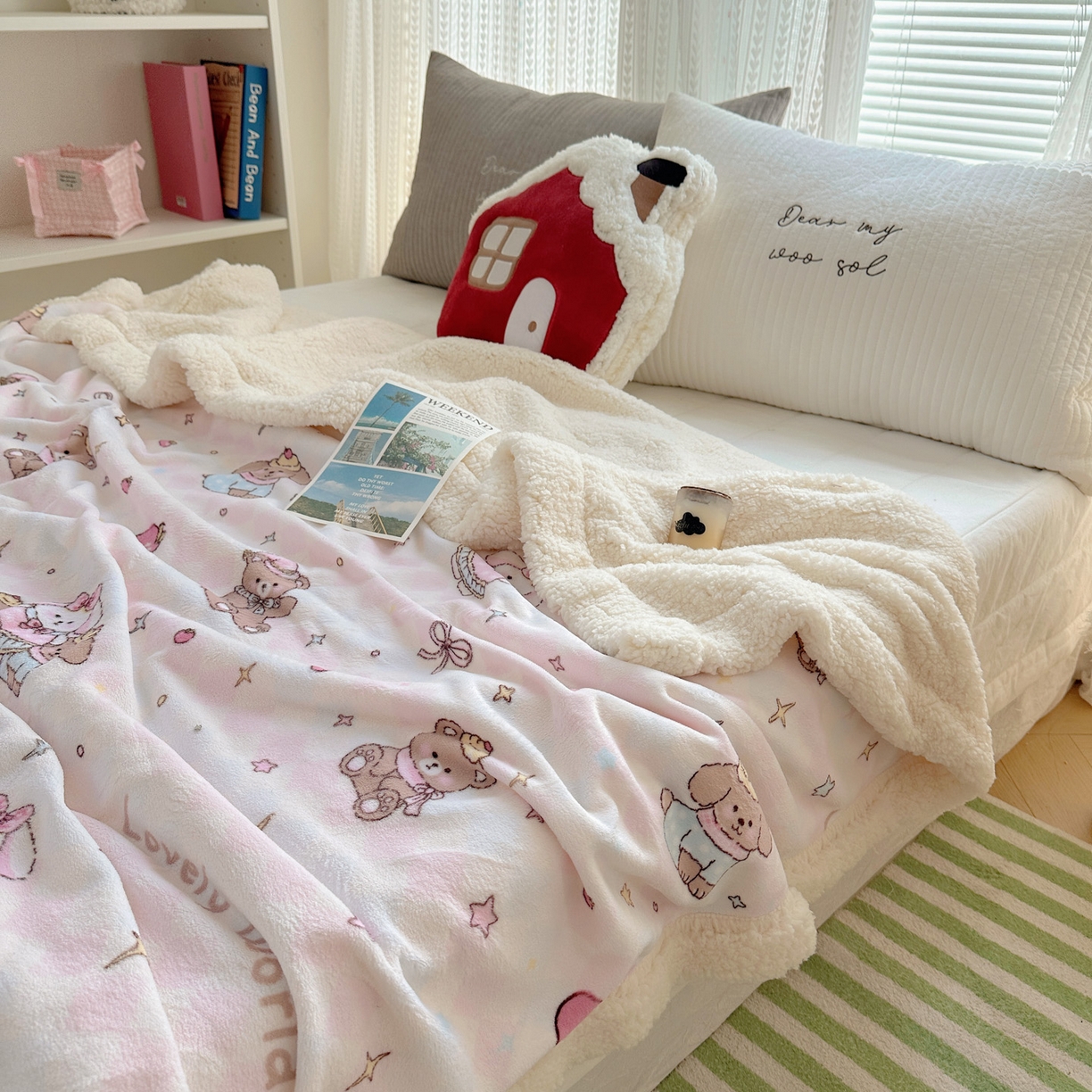 91家纺网 家纺一手货源 找家纺 六巷胡同 2025新款INS卡通A类牛奶绒羊羔绒毛毯毯子 星星宠物集