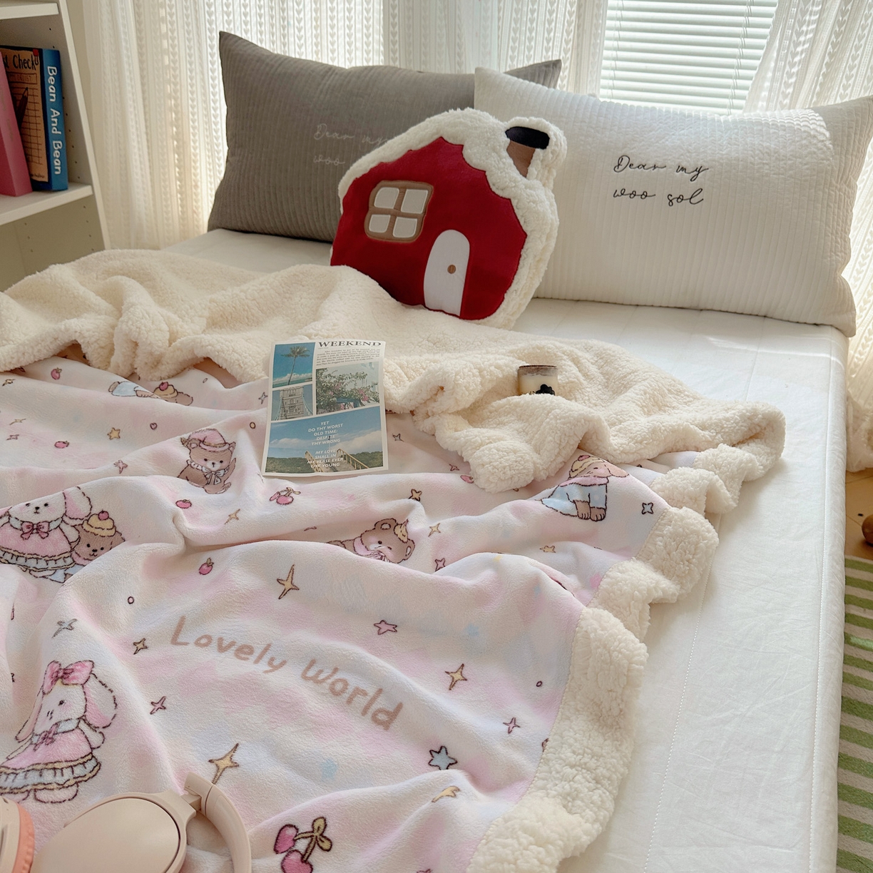 91家纺网 家纺一手货源 找家纺 六巷胡同 2025新款INS卡通A类牛奶绒羊羔绒毛毯毯子 星星宠物集