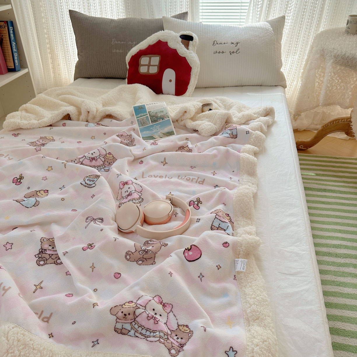 91家纺网 家纺一手货源 找家纺 六巷胡同 2025新款INS卡通A类牛奶绒羊羔绒毛毯毯子 星星宠物集