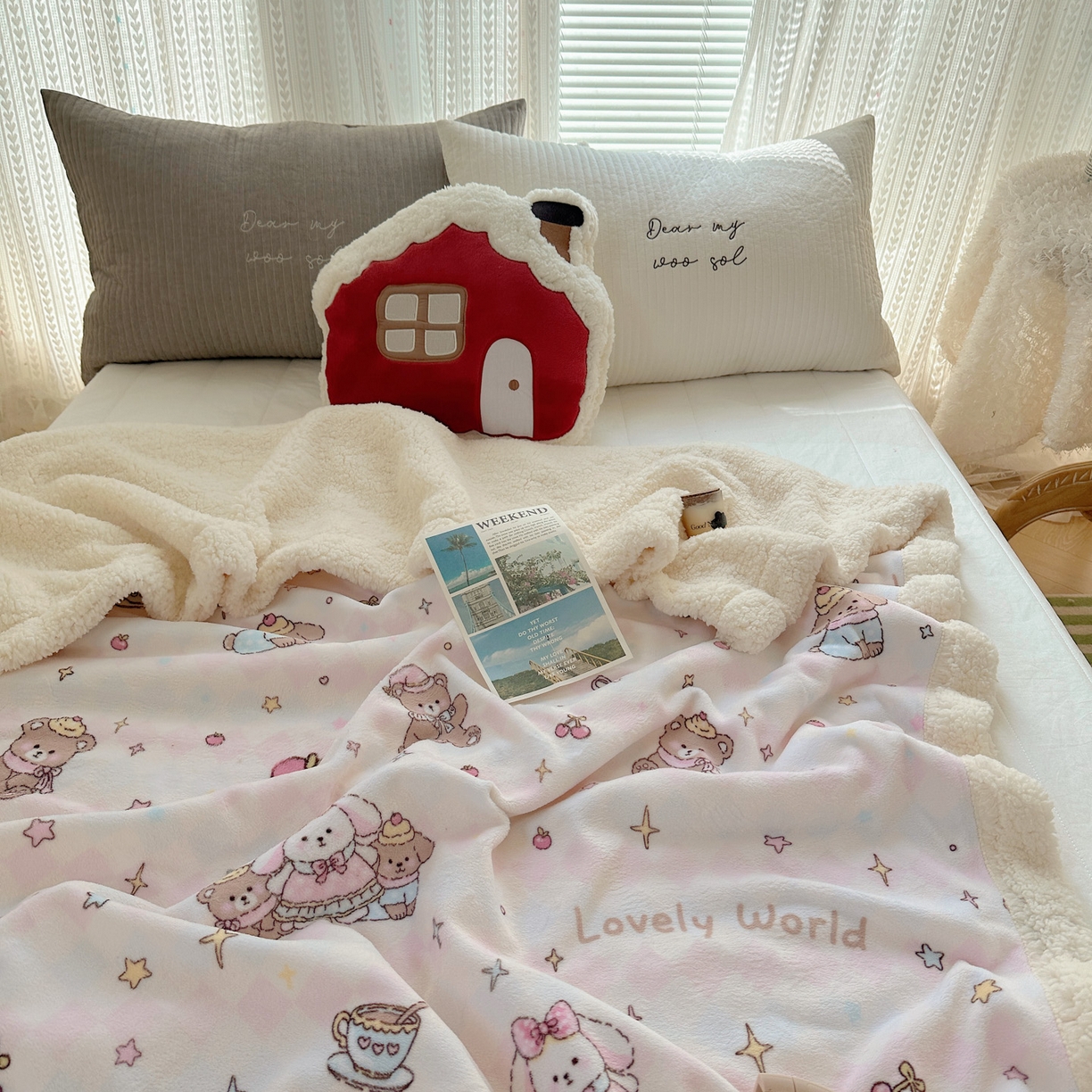 91家纺网 家纺一手货源 找家纺 六巷胡同 2025新款INS卡通A类牛奶绒羊羔绒毛毯毯子 星星宠物集