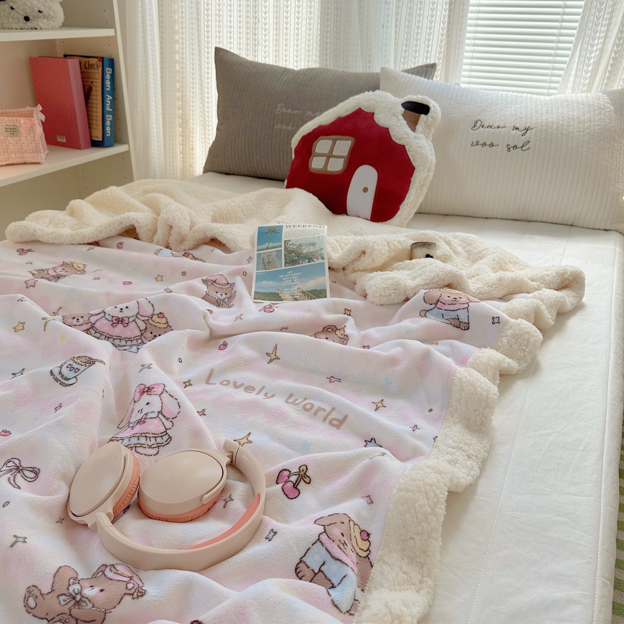 91家纺网 家纺一手货源 找家纺 六巷胡同 2025新款INS卡通A类牛奶绒羊羔绒毛毯毯子 星星宠物集