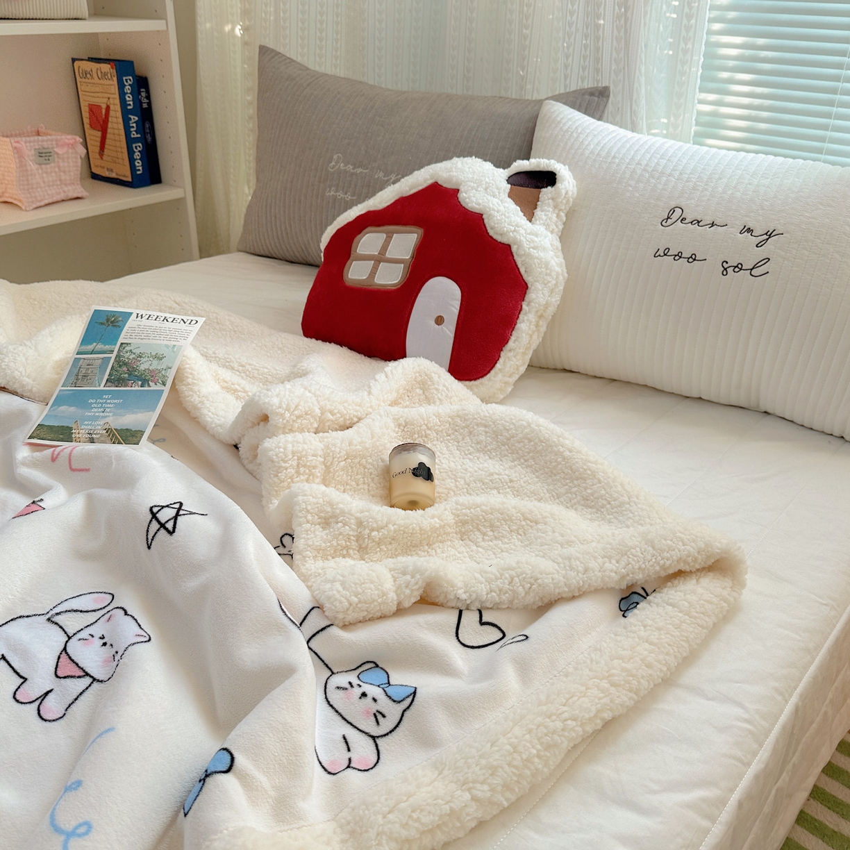 91家纺网 家纺一手货源 找家纺 六巷胡同 2025新款INS卡通A类牛奶绒羊羔绒毛毯毯子 羞羞蝴蝶喵