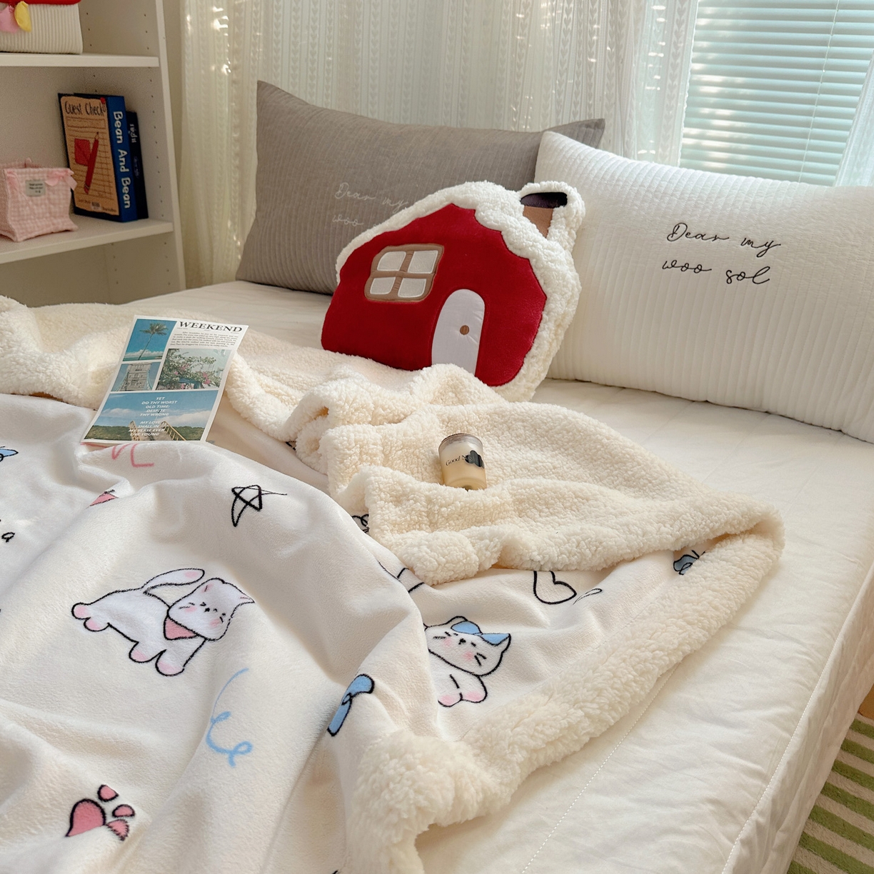 91家纺网 家纺一手货源 找家纺 六巷胡同 2025新款INS卡通A类牛奶绒羊羔绒毛毯毯子 羞羞蝴蝶喵