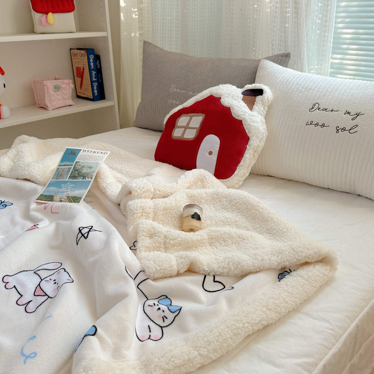 91家纺网 家纺一手货源 找家纺 六巷胡同 2025新款INS卡通A类牛奶绒羊羔绒毛毯毯子 羞羞蝴蝶喵