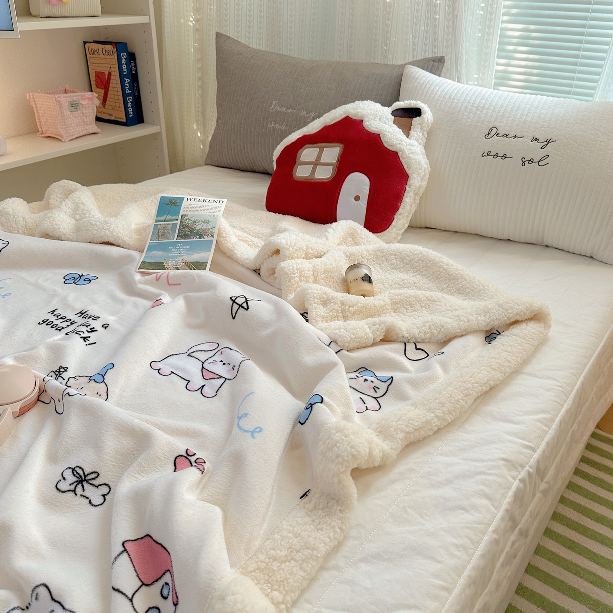 91家纺网 家纺一手货源 找家纺 六巷胡同 2025新款INS卡通A类牛奶绒羊羔绒毛毯毯子 羞羞蝴蝶喵