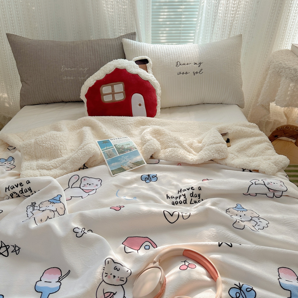 91家纺网 家纺一手货源 找家纺 六巷胡同 2025新款INS卡通A类牛奶绒羊羔绒毛毯毯子 羞羞蝴蝶喵