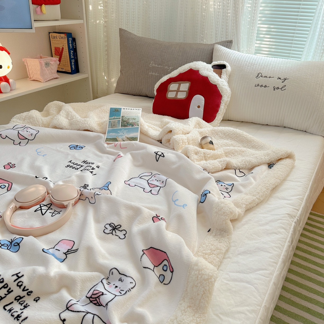 91家纺网 家纺一手货源 找家纺 六巷胡同 2025新款INS卡通A类牛奶绒羊羔绒毛毯毯子 羞羞蝴蝶喵