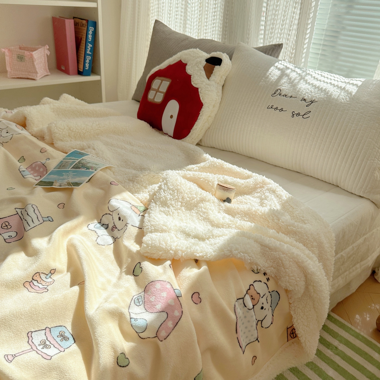 91家纺网 家纺一手货源 找家纺 六巷胡同 2025新款INS卡通A类牛奶绒羊羔绒毛毯毯子 周末宠物园