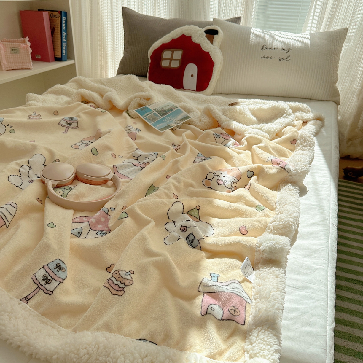 91家纺网 家纺一手货源 找家纺 六巷胡同 2025新款INS卡通A类牛奶绒羊羔绒毛毯毯子 周末宠物园