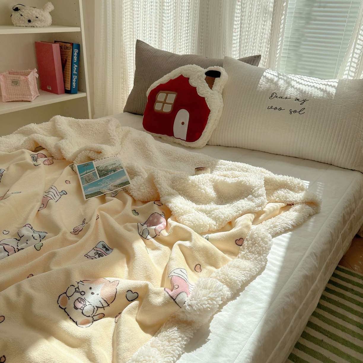 91家纺网 家纺一手货源 找家纺 六巷胡同 2025新款INS卡通A类牛奶绒羊羔绒毛毯毯子 周末宠物园