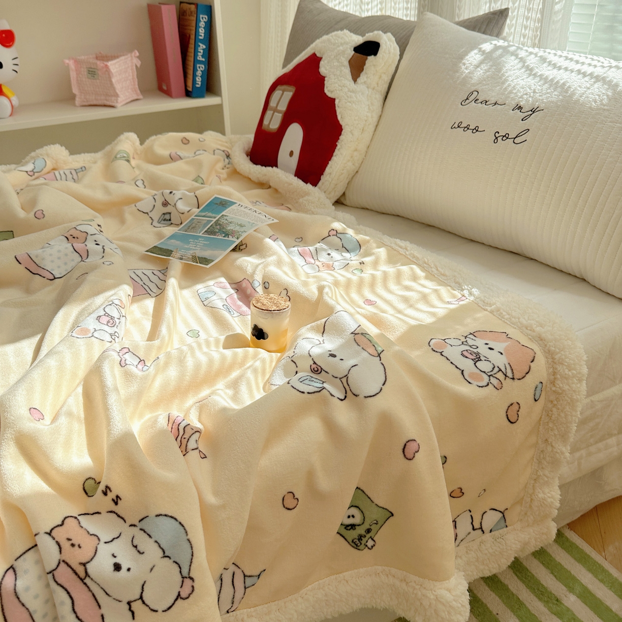 91家纺网 家纺一手货源 找家纺 六巷胡同 2025新款INS卡通A类牛奶绒羊羔绒毛毯毯子 周末宠物园