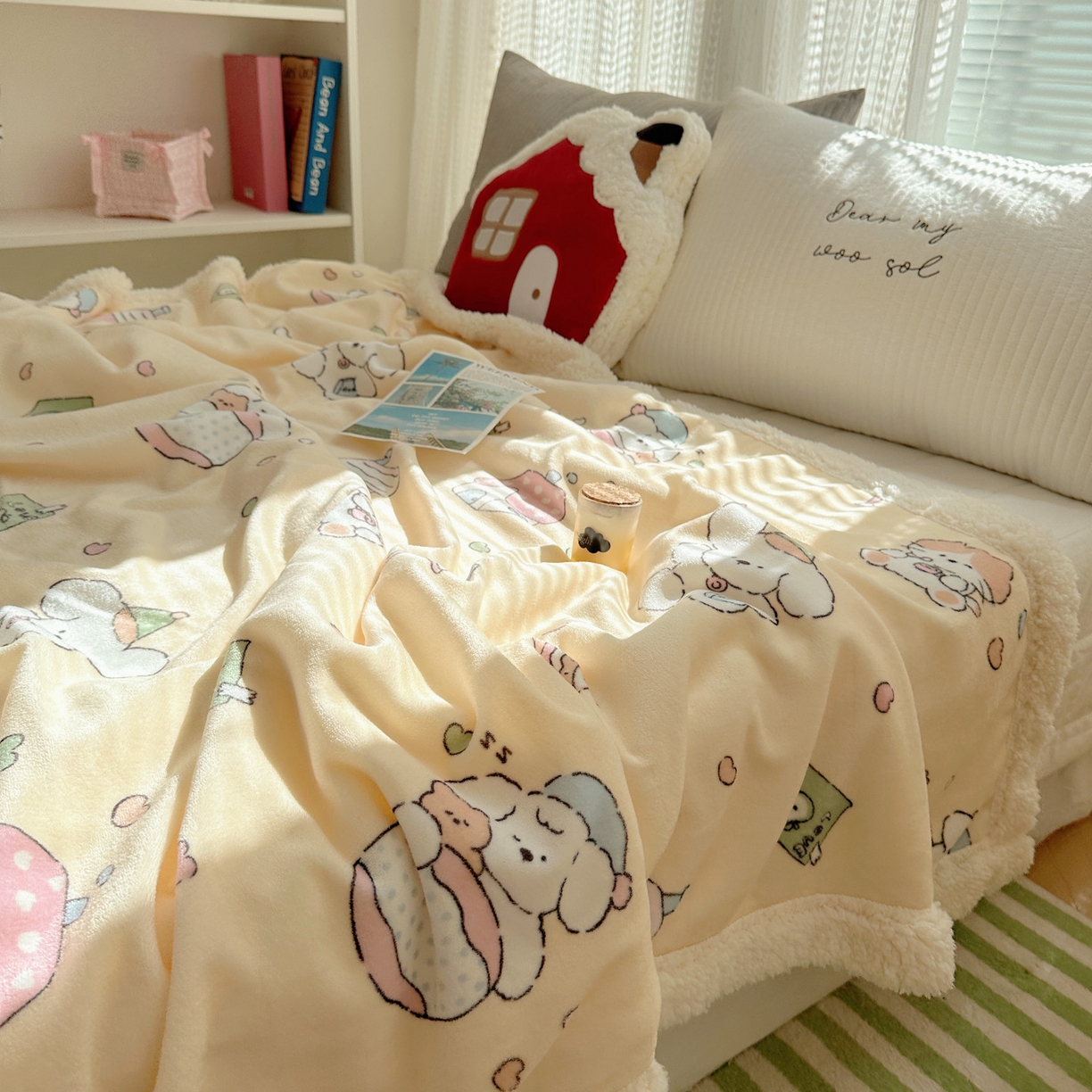 91家纺网 家纺一手货源 找家纺 六巷胡同 2025新款INS卡通A类牛奶绒羊羔绒毛毯毯子 周末宠物园