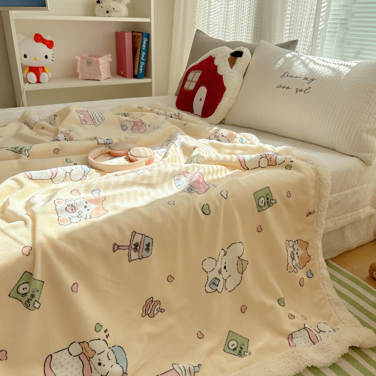 91家纺网 家纺一手货源 找家纺 六巷胡同 2025新款INS卡通A类牛奶绒羊羔绒毛毯毯子 周末宠物园