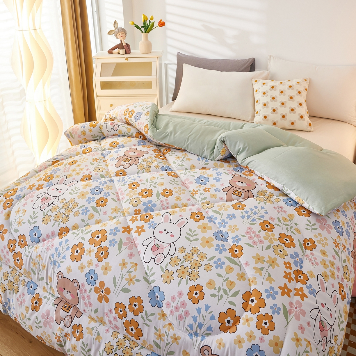 91家纺网 家纺一手货源 找家纺 赢盛家纺 2025新款冬被被芯化纤被水洗棉学生宿舍被子 情意正浓