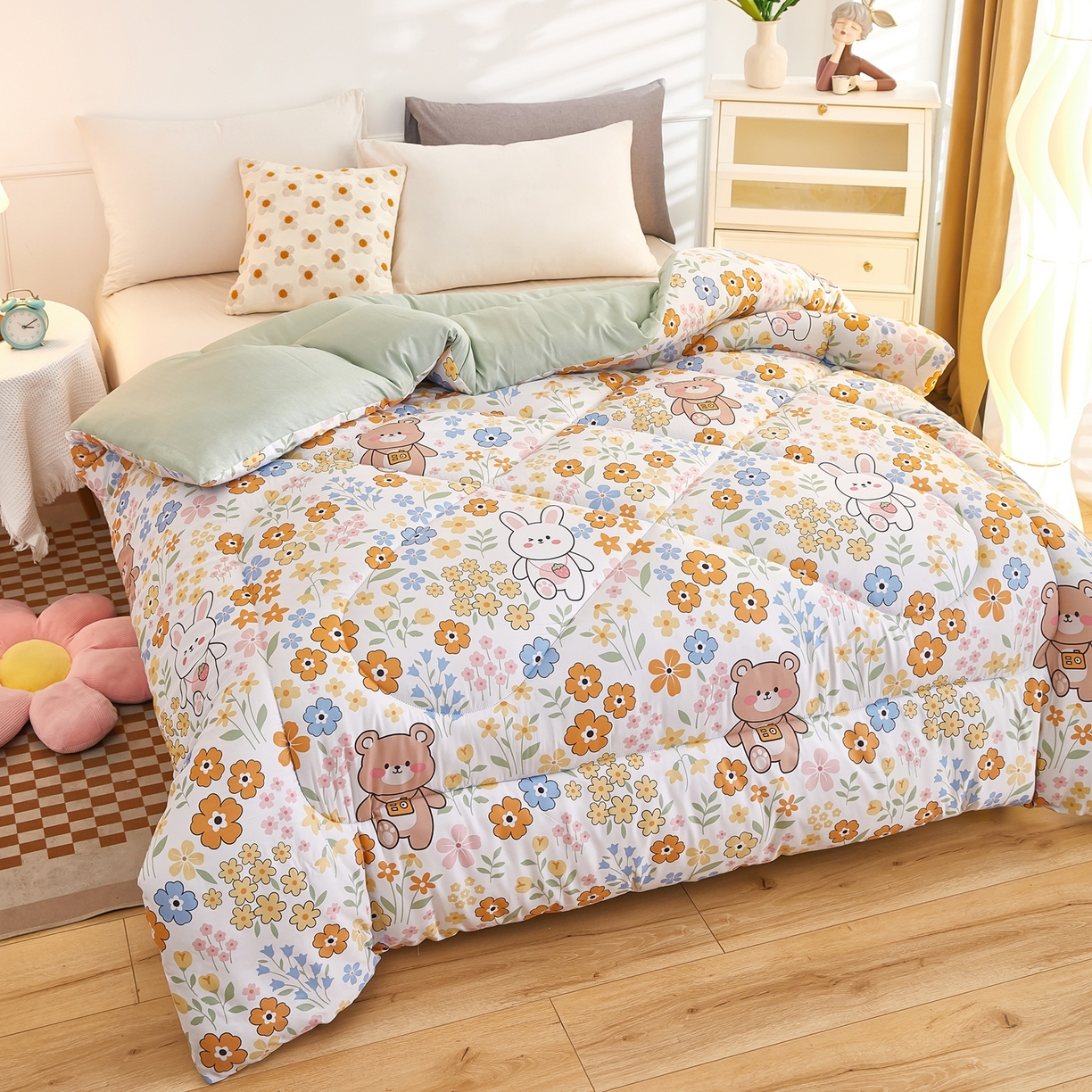 91家纺网 家纺一手货源 找家纺 赢盛家纺 2025新款冬被被芯化纤被水洗棉学生宿舍被子 情意正浓