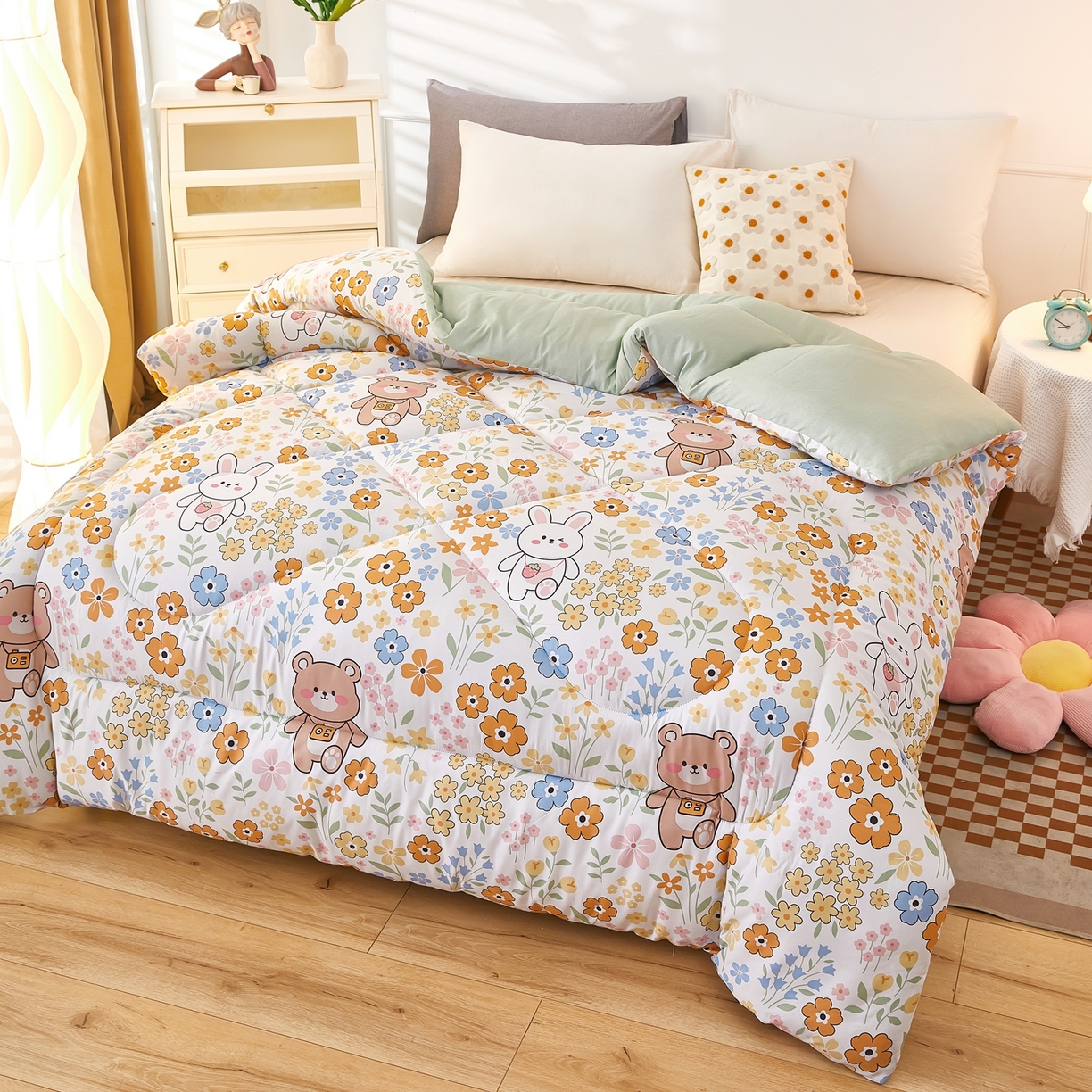 91家纺网 家纺一手货源 找家纺 赢盛家纺 2025新款冬被被芯化纤被水洗棉学生宿舍被子 情意正浓